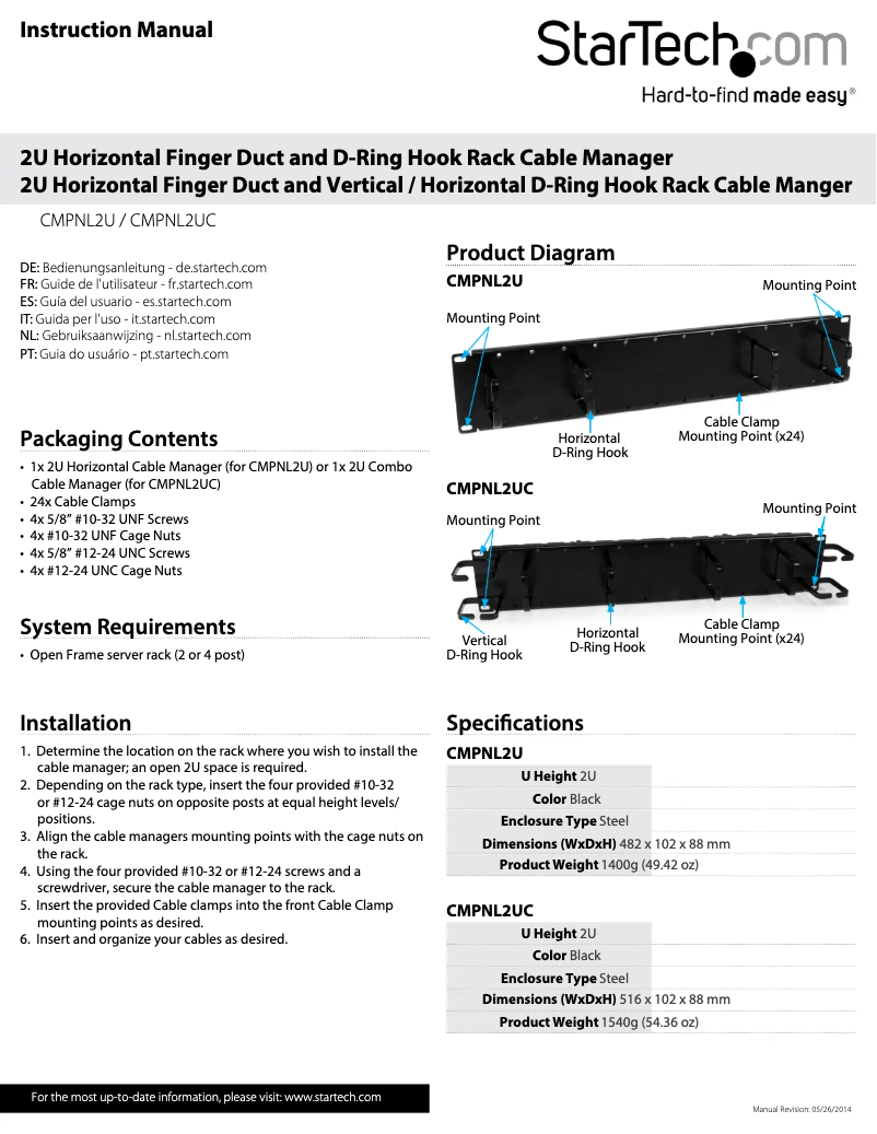 Page 1 de la notice Manuel utilisateur StarTech.com CMPNL2UC