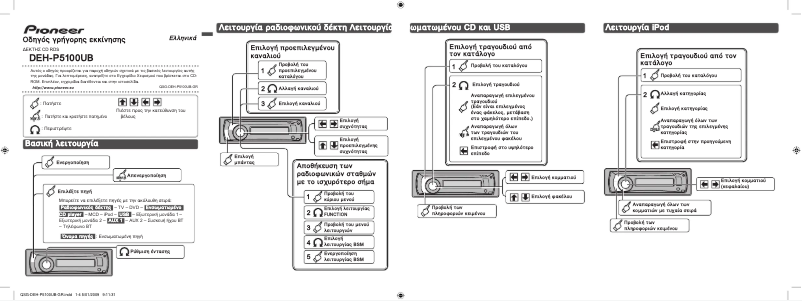 Page 1 de la notice Guide de démarrage rapide Pioneer DEH-P5100UB