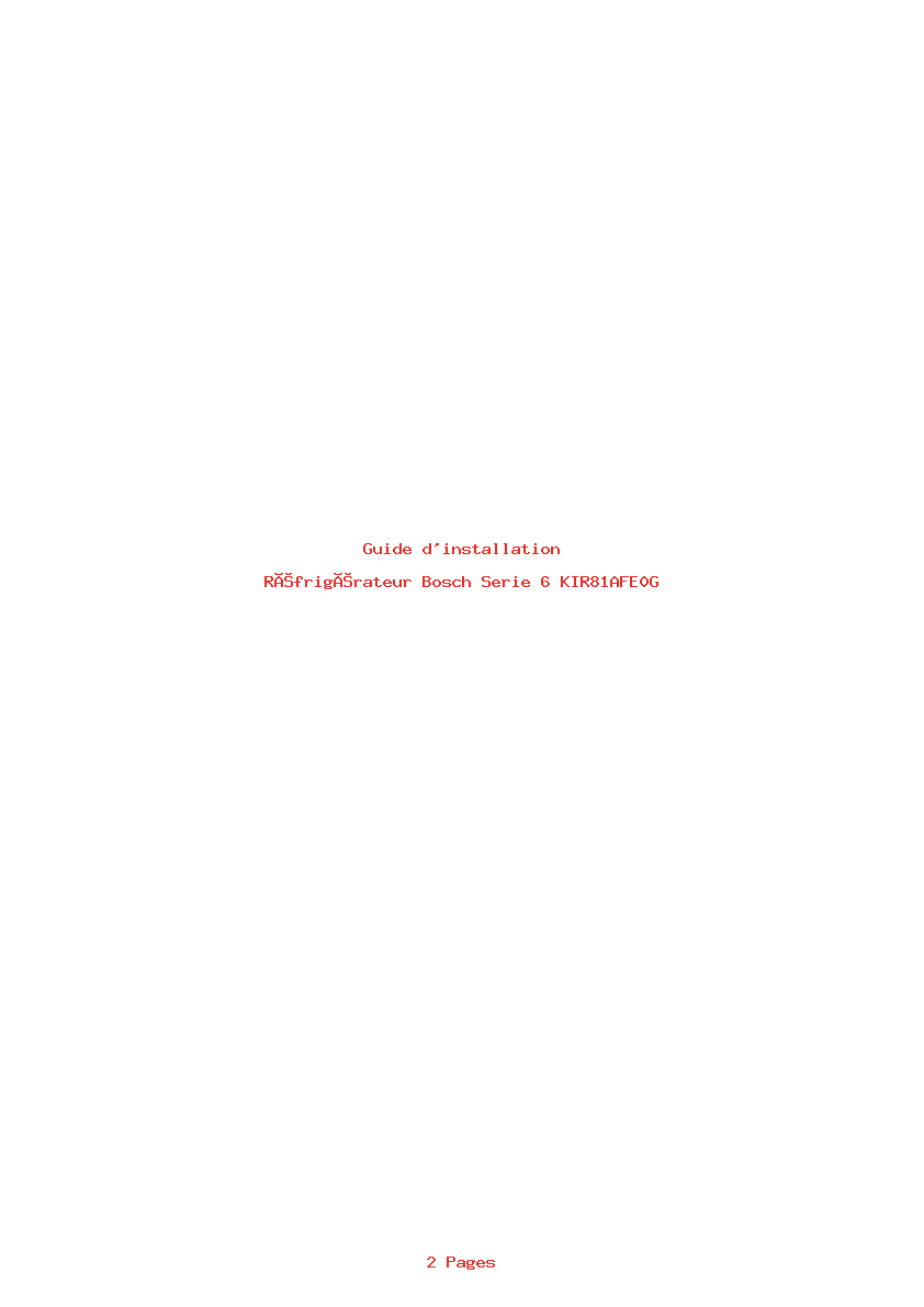 Page 1 de la notice Guide d'installation Bosch Serie 6 KIR81AFE0G