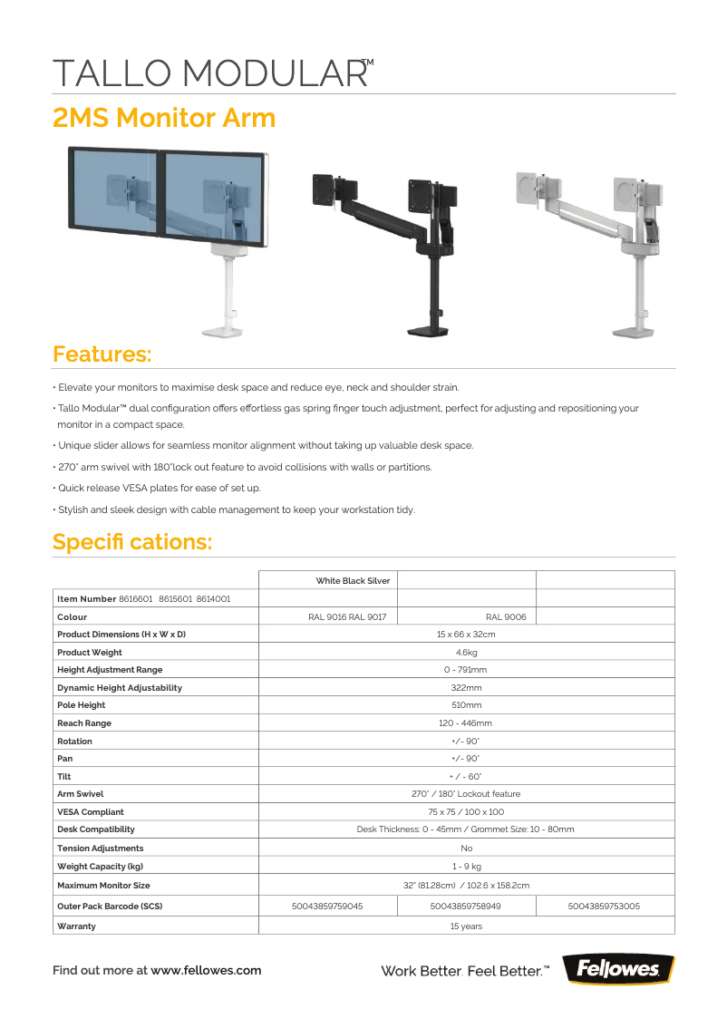 Page 1 de la notice Fiche technique Fellowes 20411847