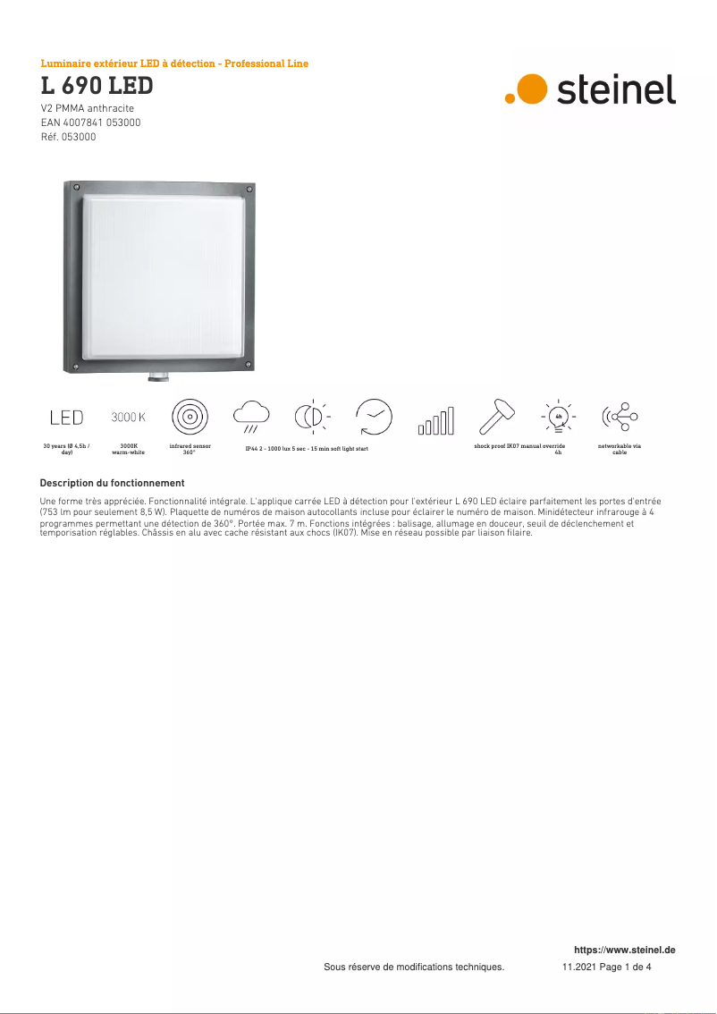 Página 1 del manual Ficha técnica Steinel L 690 LED