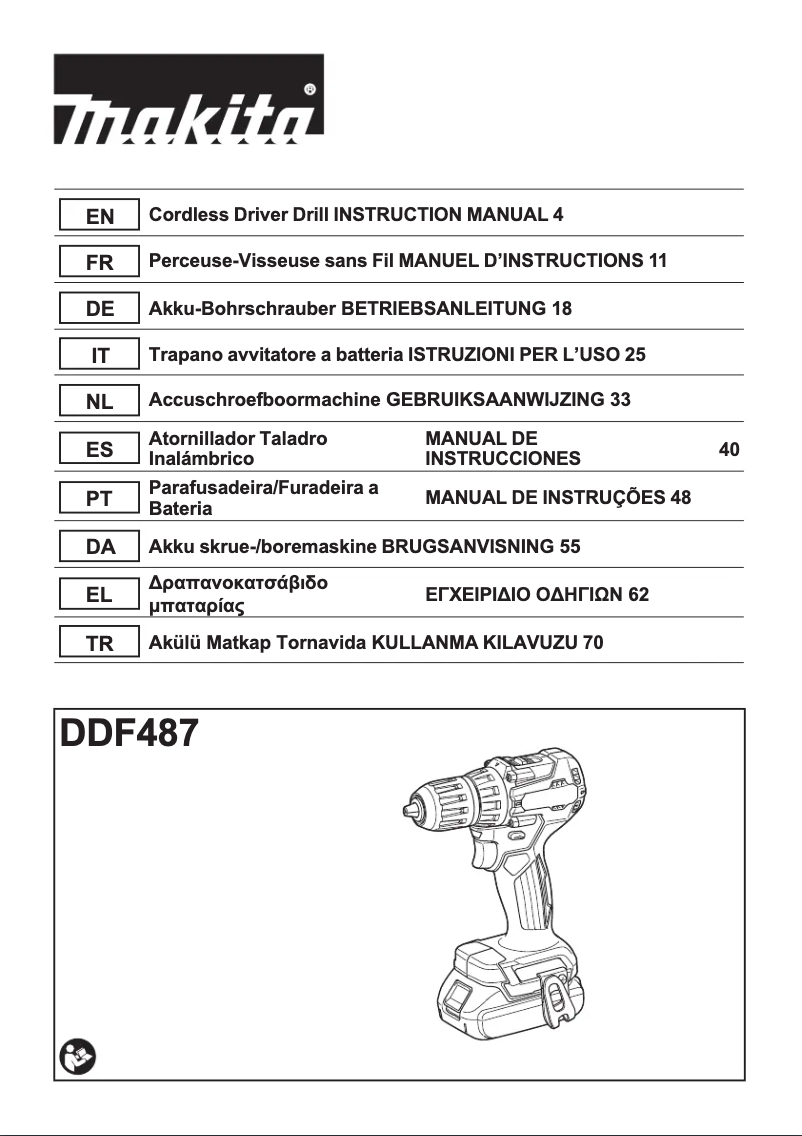 Page 1 de la notice Manuel utilisateur Makita DDF487