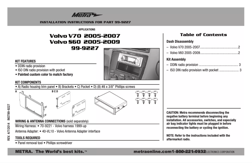Page 1 de la notice Manuel utilisateur Metra 99-9227