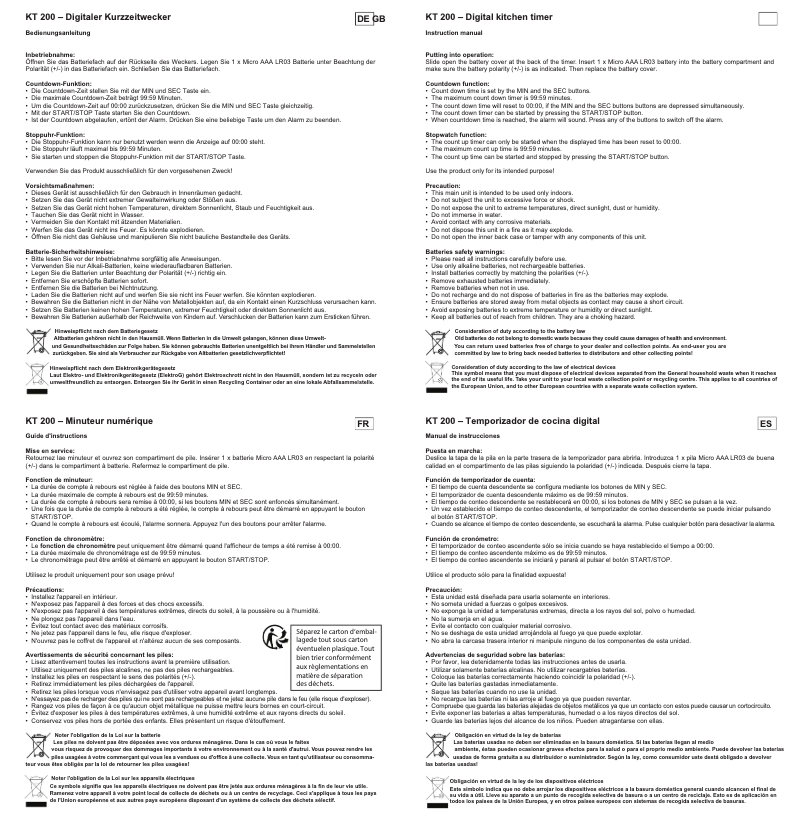 Page 1 de la notice Manuel utilisateur Techno Line KT-200