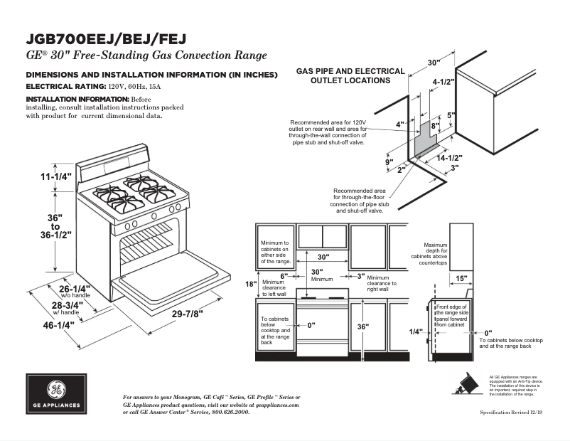 Página 1 del manual Ficha técnica GE JGB700BEJTS