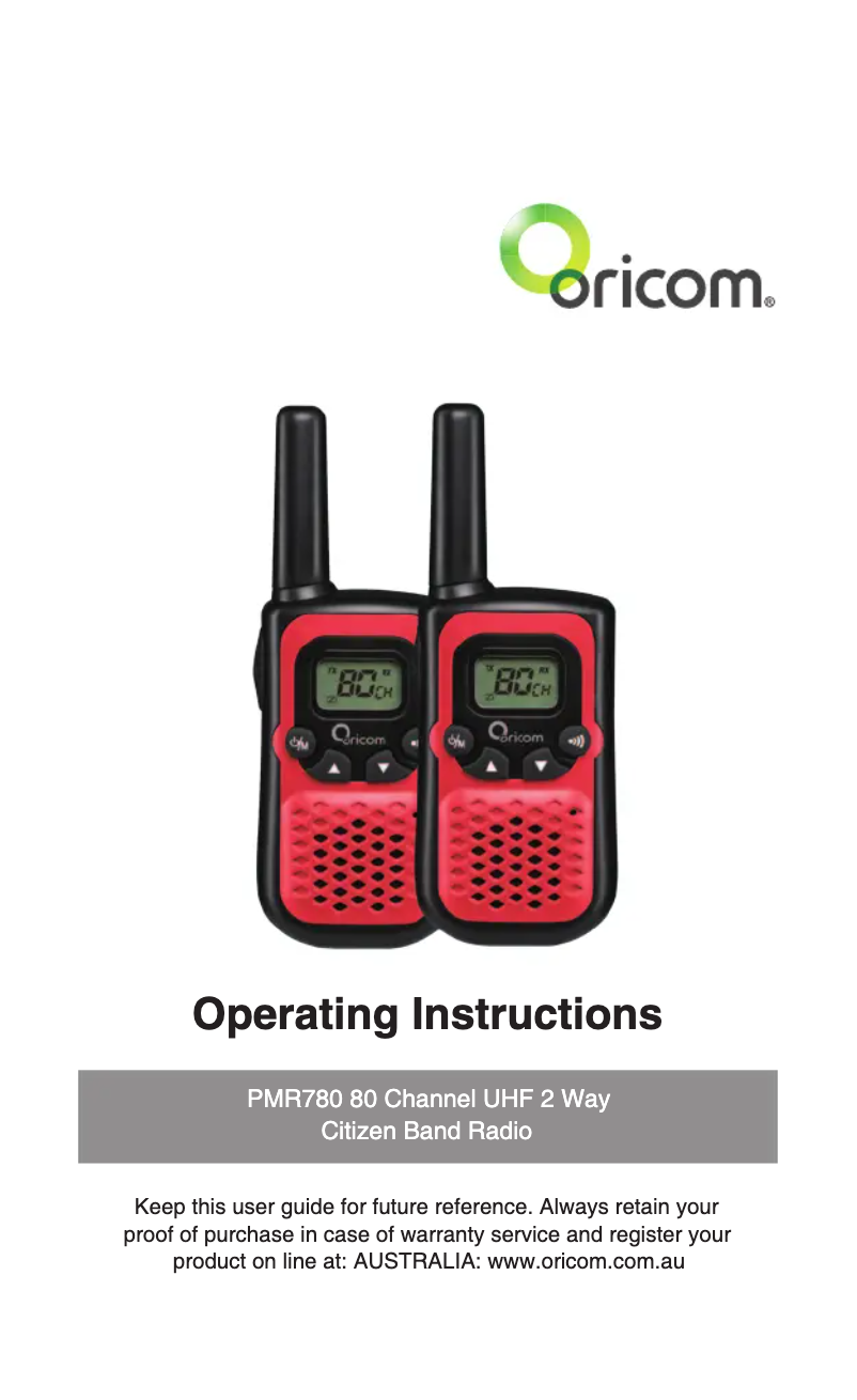 Page 1 de la notice Manuel utilisateur Oricom PMR780