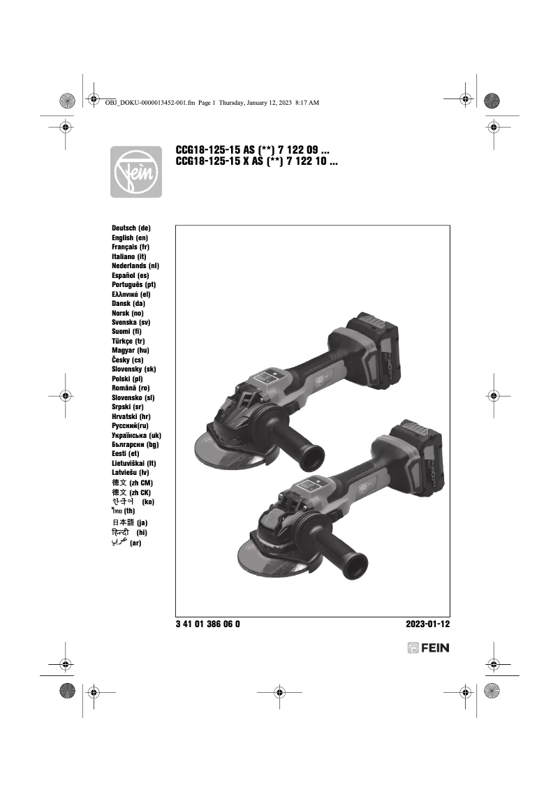 Page 1 de la notice Manuel utilisateur Fein CCG 18-125-15 AS