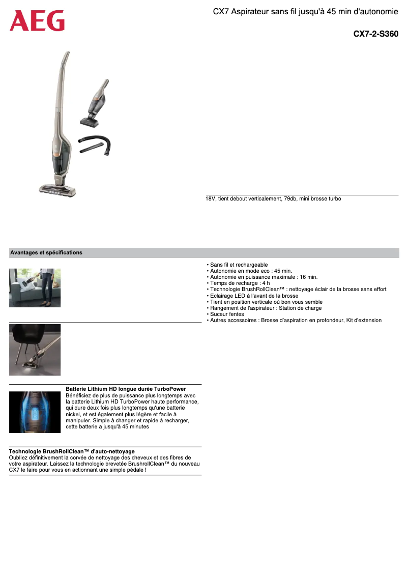 Page 1 de la notice Fiche technique AEG CX7 X Flexibility