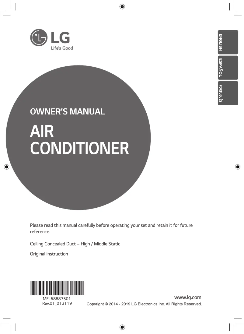Page 1 de la notice Manuel utilisateur LG ARNU28GBHA4