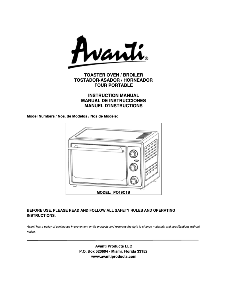 Page 1 de la notice Manuel utilisateur Avanti PO19C1B