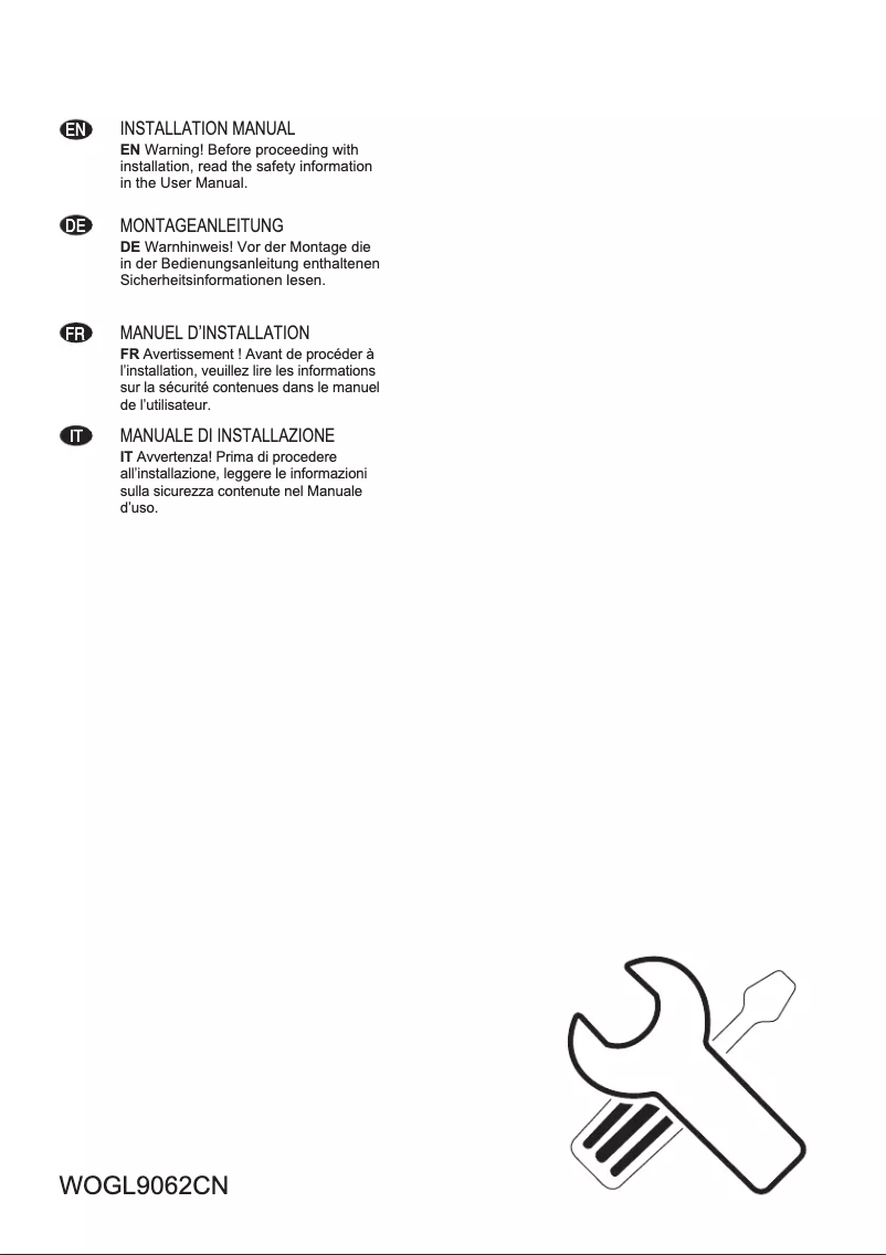 Página 1 del manual Guía de instalación Electrolux WOGL9062CN