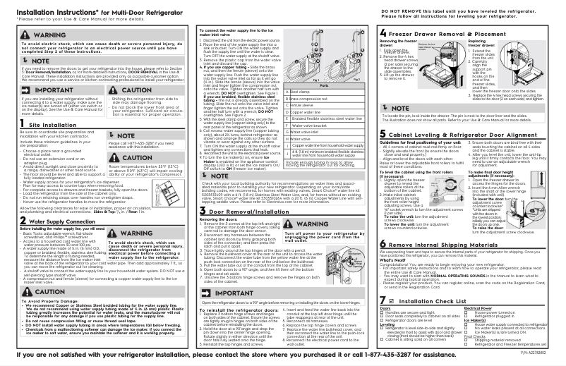 Page 1 de la notice Guide d'installation Frigidaire PRFG2383AF
