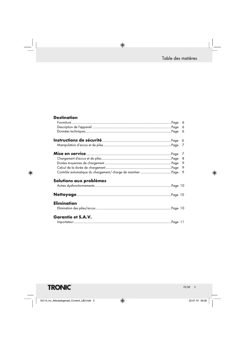 Page 1 de la notice Manuel utilisateur Tronic TLG 1000B2