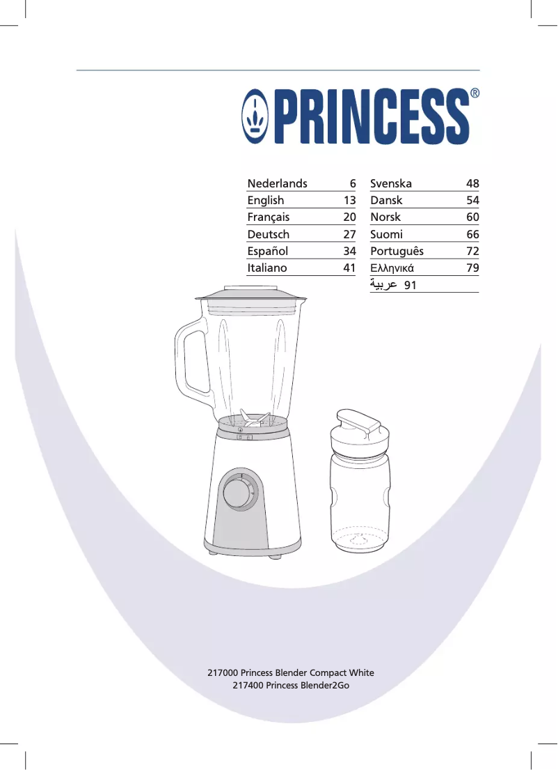Page 1 de la notice Manuel utilisateur Princess Blender Compact