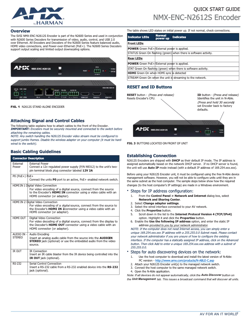 Página 1 del manual Guía de inicio rápido AMX NMX-ENC-N2612S