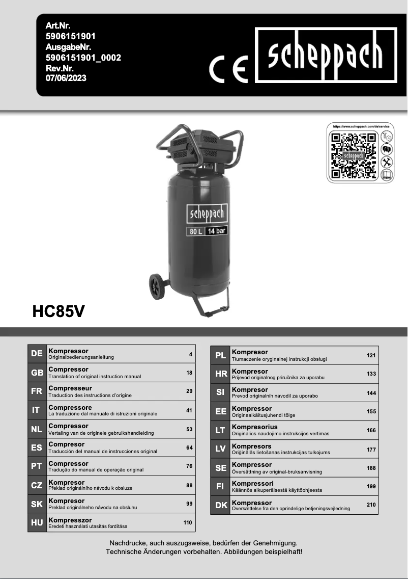 Page 1 de la notice Manuel utilisateur Scheppach HC85V