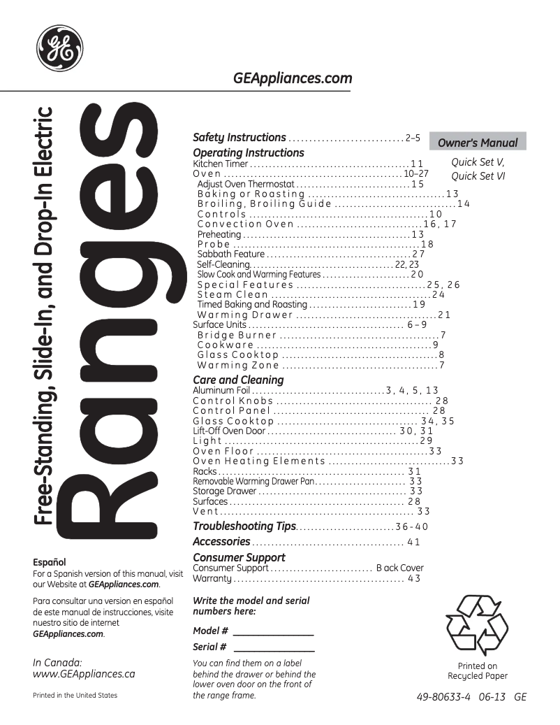 Page 1 de la notice Manuel d'utilisation et d'entretien GE PB930DFBB