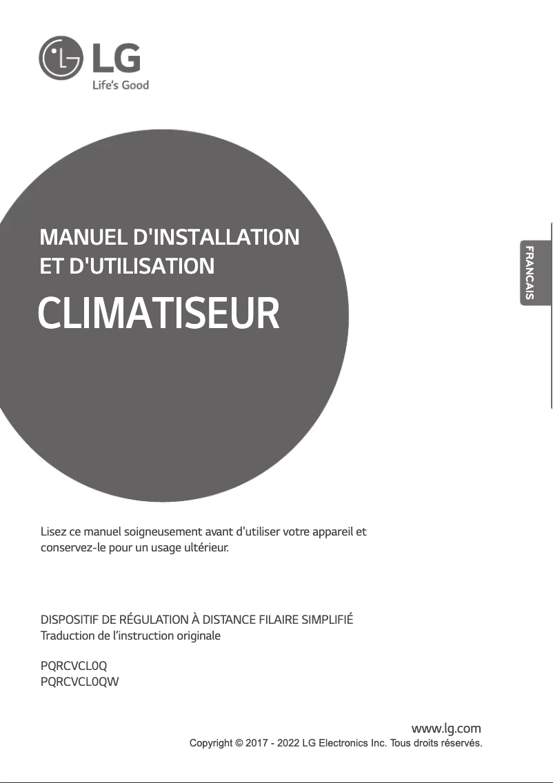 Page 1 de la notice Manuel utilisateur LG PQRCVCL0QW