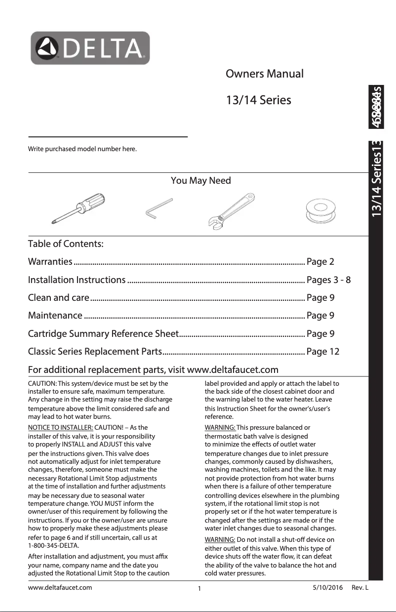 Página 1 del manual Manual de usuario Delta T14438-LHD