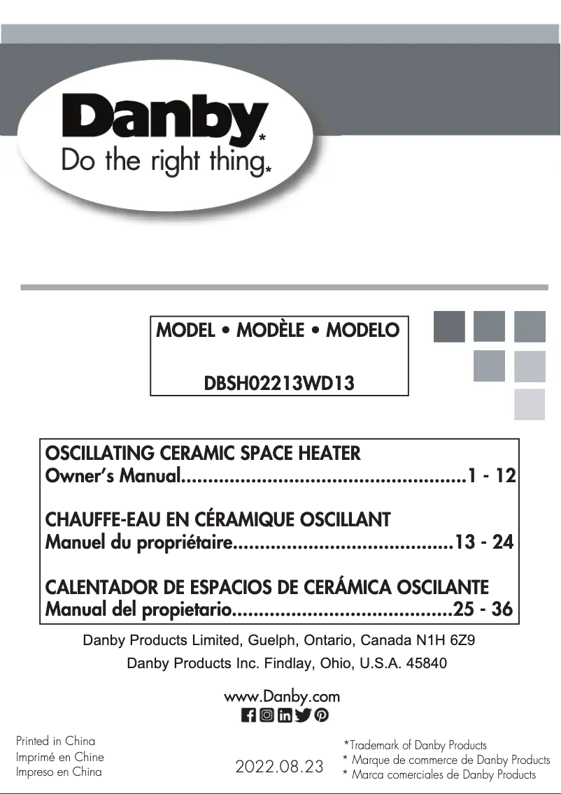Page 1 of the manual User Manual Danby DBSH02213WD13