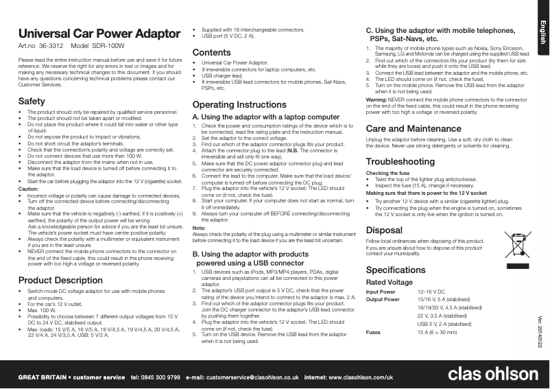 Page 1 de la notice Manuel utilisateur Vanson SDR-100W