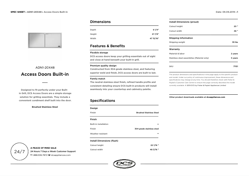 Page 1 de la notice Fiche technique DCS ADN1-20X48