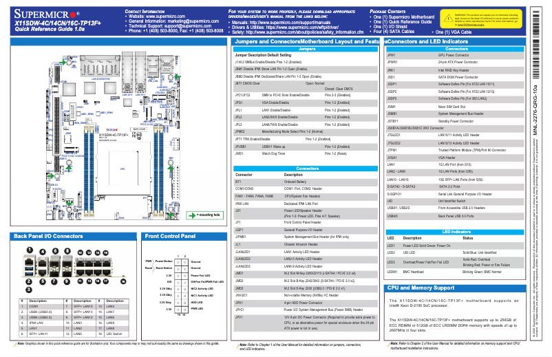 Page 1 de la notice Guide de démarrage rapide Supermicro X11SDW-4C-TP13F+