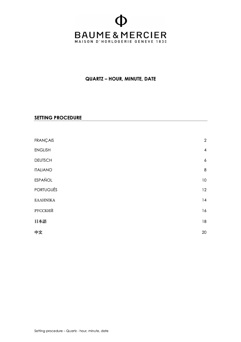 Page 1 of the manual User Manual Baume & Mercier Classima - 10353