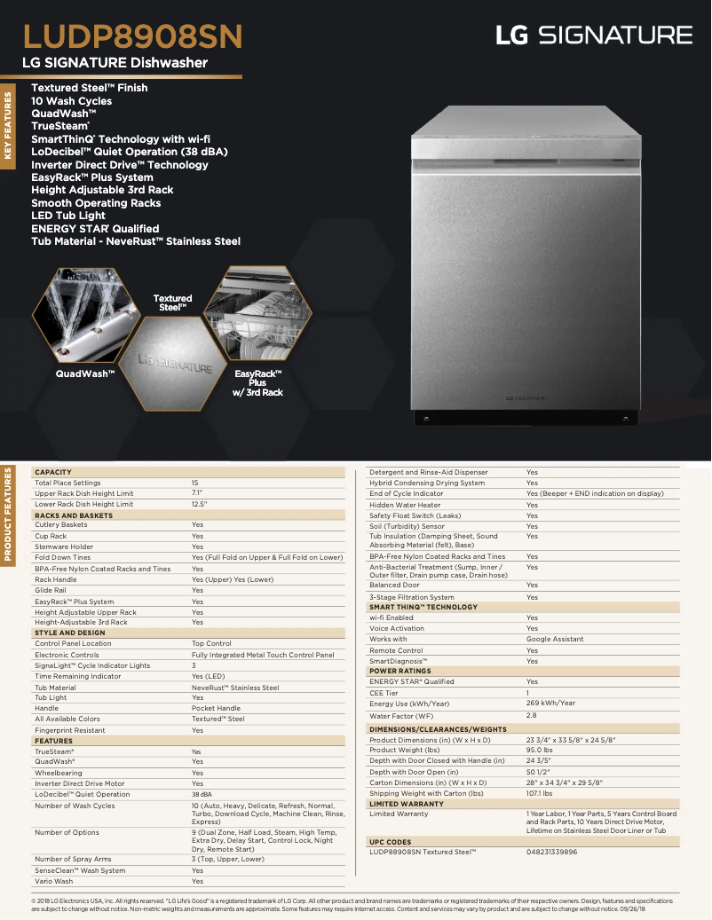Page 1 de la notice Fiche technique LG LUDP8908SN