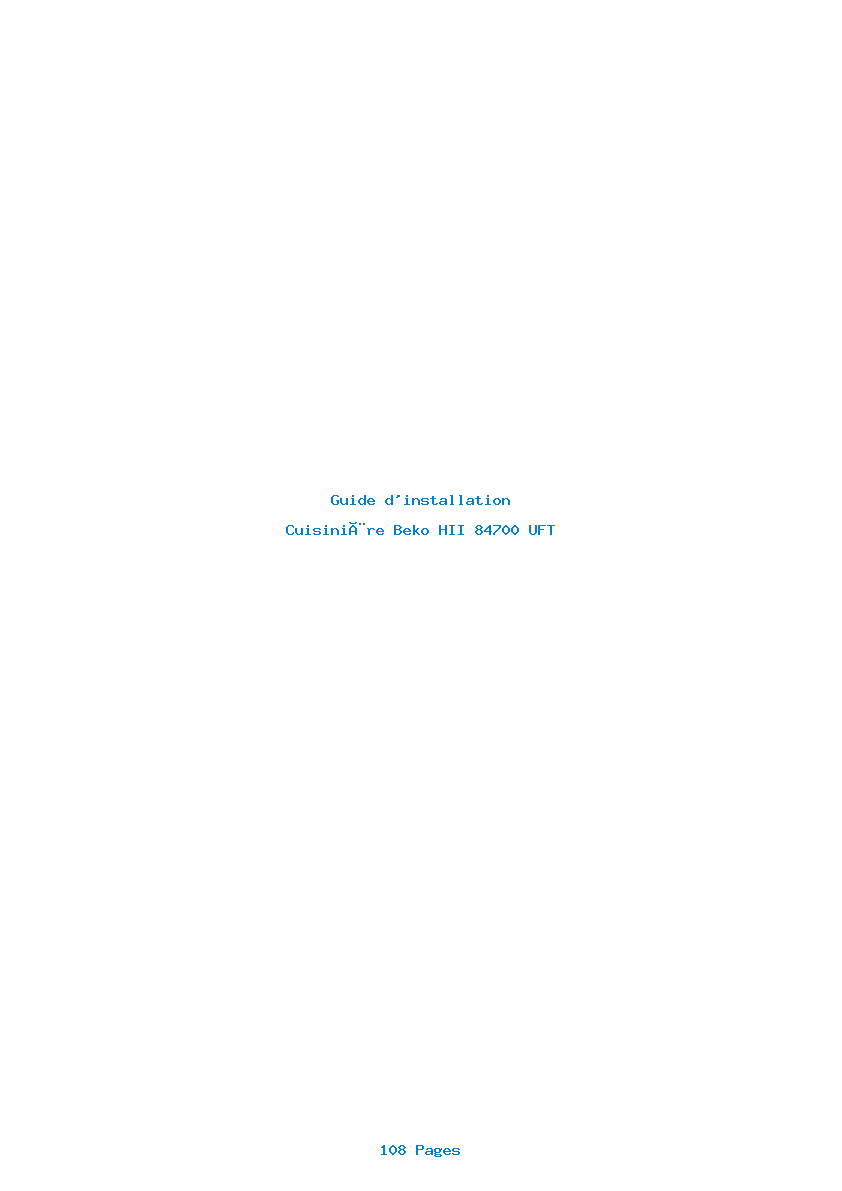 Page 1 de la notice Guide d'installation Beko HII 84700 UFT