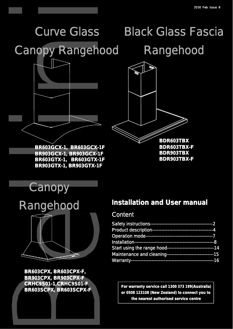 Page 1 de la notice Manuel utilisateur Bellini BR903GTX-1F