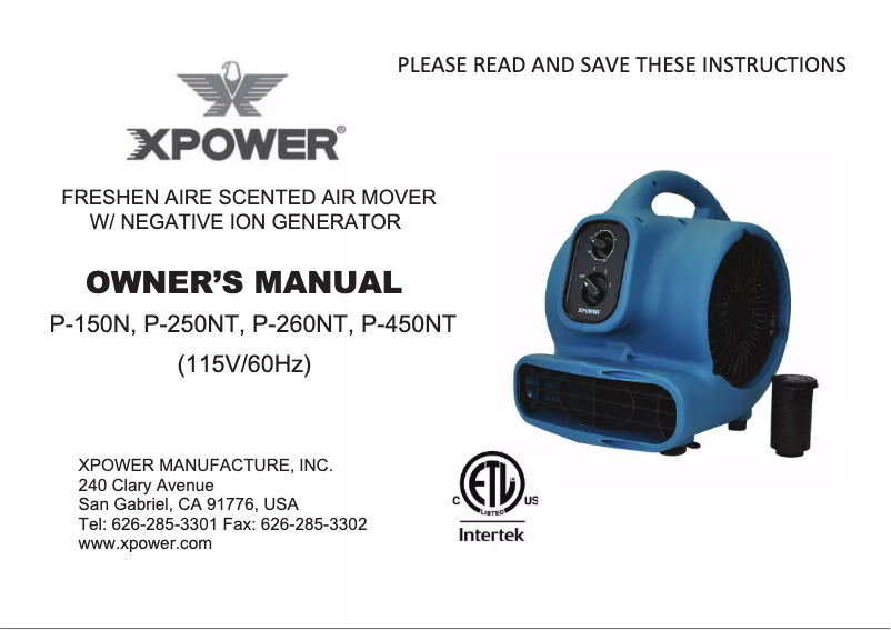 Page 1 of the manual User Manual XPower P-450NT