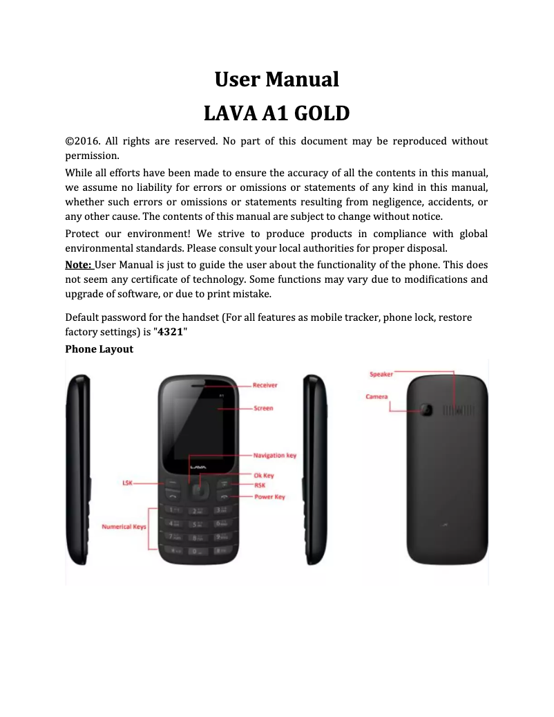 Image de la première page du manuel de l'appareil A1 Gold