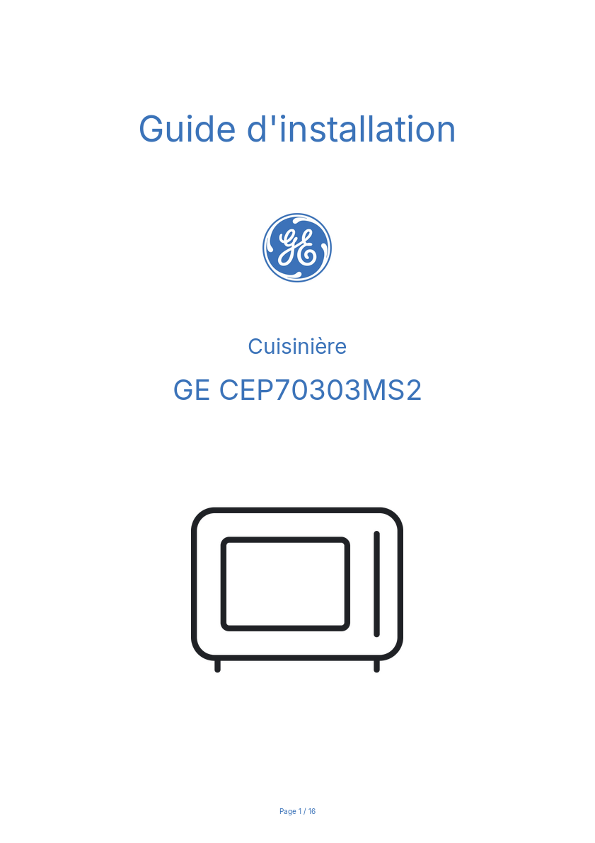 Page 1 de la notice Guide d'installation GE CEP70303MS2