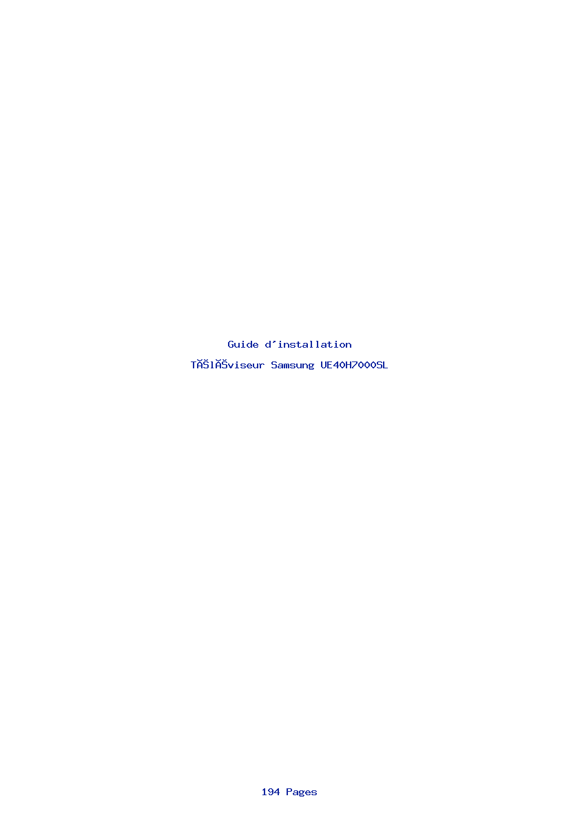 Page 1 de la notice Guide d'installation Samsung UE40H7000SL