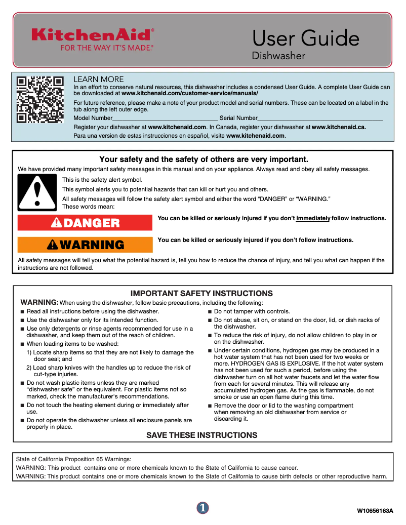 Page 1 de la notice Manuel utilisateur KitchenAid Architect KDTM354DSS