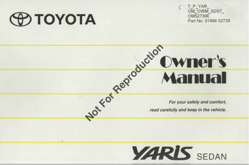 Page 1 de la notice Manuel utilisateur Toyota Yaris Sedan (2007)