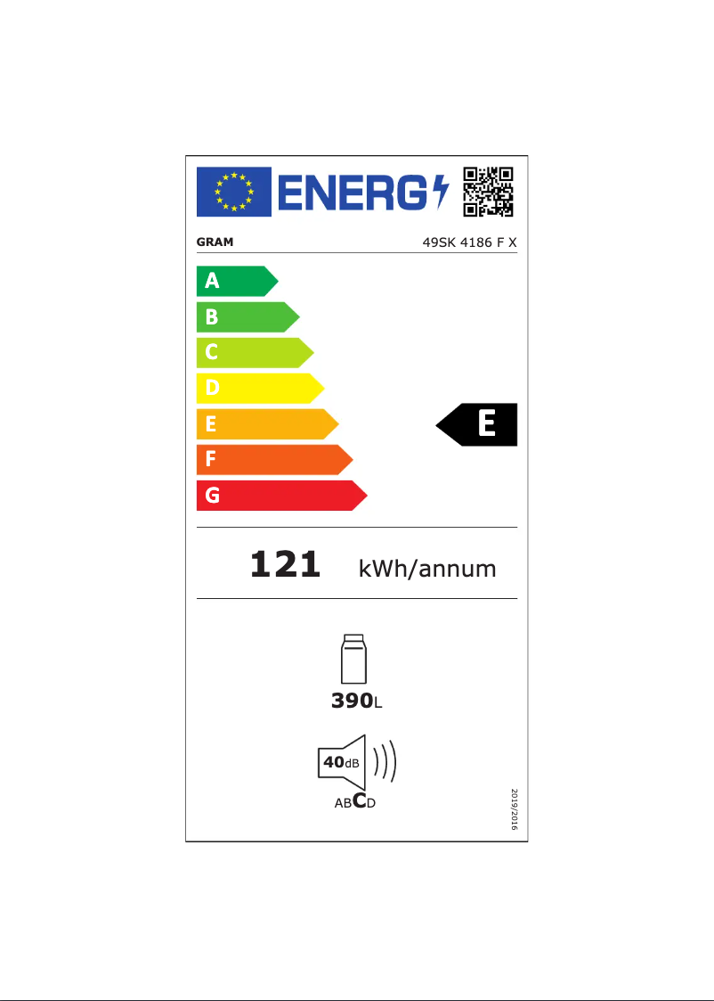 Page 1 de la notice Label énergétique Gram 49SK 4186 F X