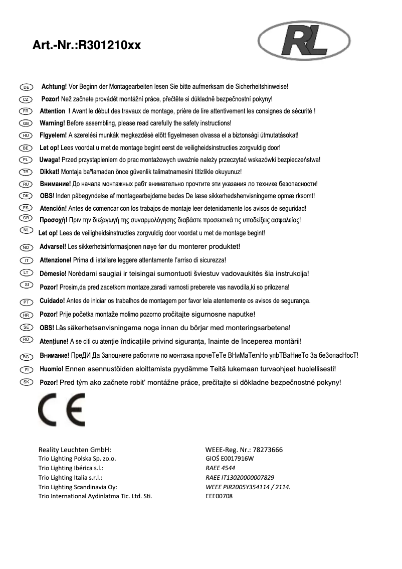 Page 1 de la notice Manuel utilisateur Trio Lighting Magna