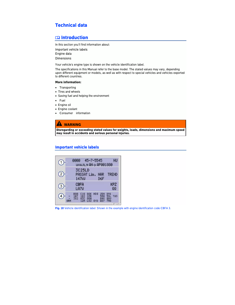 Page 1 of the manual Technical Sheet Volkswagen Tiguan (2014)