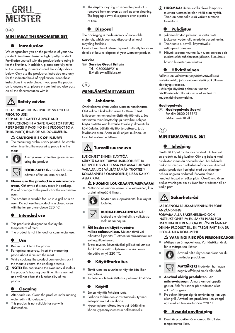 Page 1 de la notice Manuel utilisateur Grillmeister HG07045