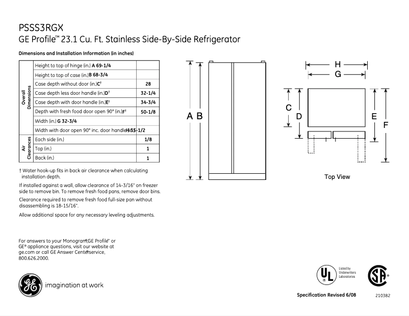 Page n°1 - Fiche technique GE Profile PSSS3RGXSS