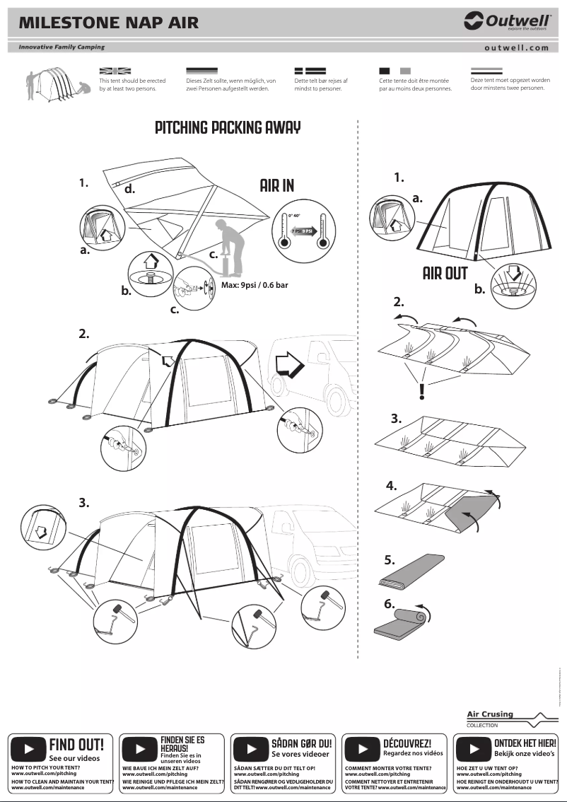 Page 1 de la notice Manuel utilisateur Outwell Milestone Nap Air