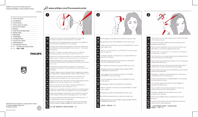 Page 1 de la notice Guide de démarrage rapide Philips ProCare Auto Curler HPS940