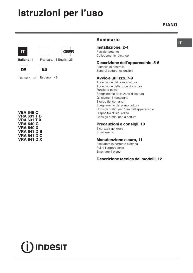 Página 1 del manual Manual de usuario Indesit VEA 645 C