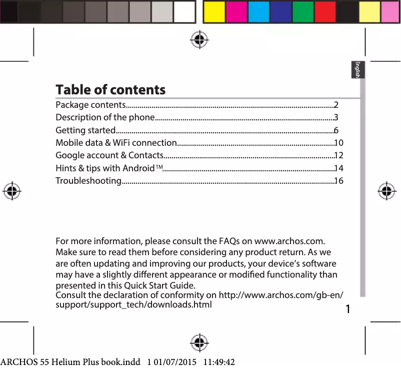 Page 1 de la notice Manuel utilisateur Archos Helium Plus 4G 55