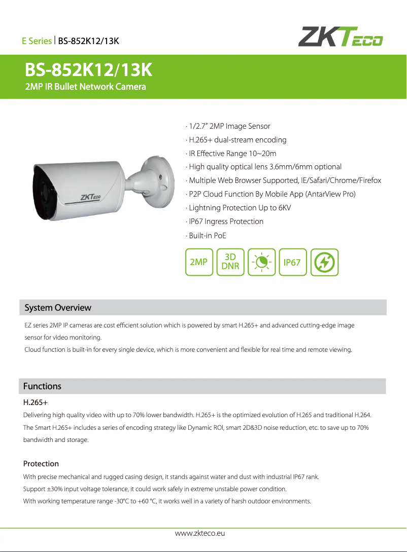 Page 1 de la notice Manuel utilisateur ZKTeco BS-852K12-13K