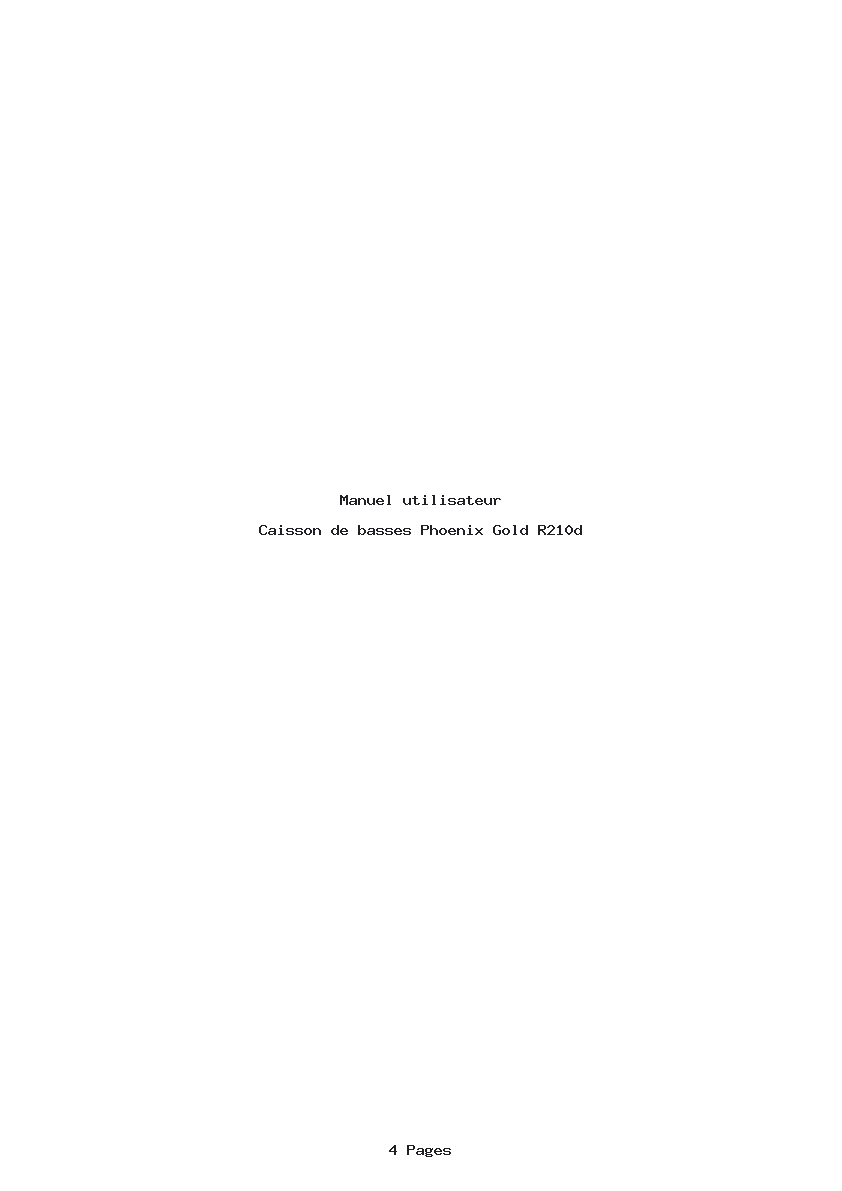 Page 1 de la notice Manuel utilisateur Phoenix Gold R210d