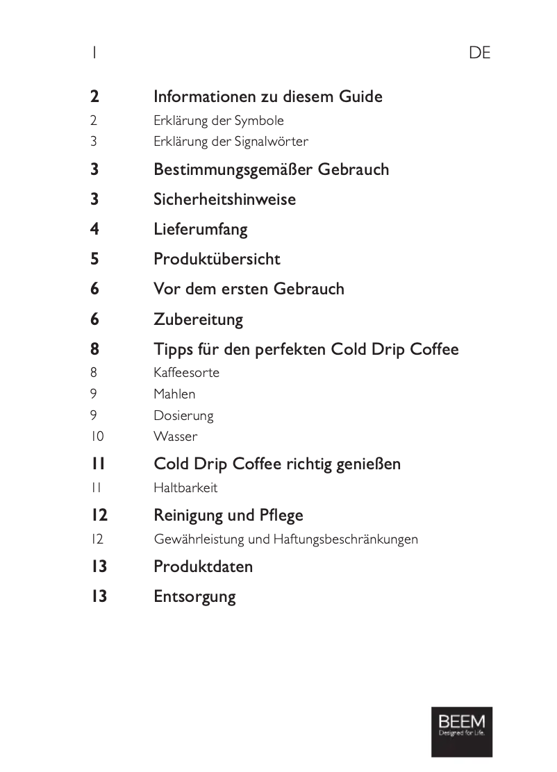 Page 1 de la notice Manuel utilisateur BEEM Cold Drip