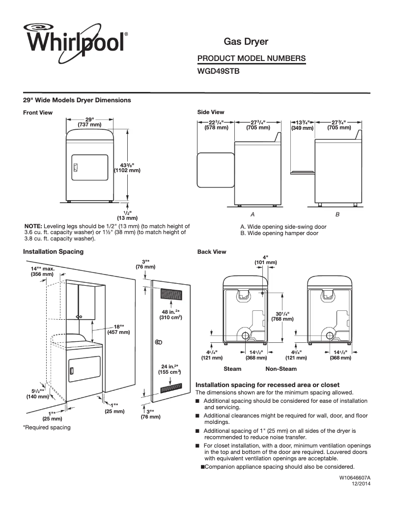 Página 1 del manual Ficha técnica Whirlpool WGD49STB